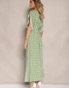 defox Rochie Verde Evazată din Bumbac Cu Dantelă Lanadria