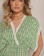 defox Rochie Verde Evazată din Bumbac Cu Dantelă Lanadria