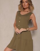 defox Rochie Verde închis Cloș cu bretele late Decorată cu nasturi Saniraya