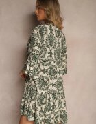 defox Rochie Verde închis din bumbac cu croi evazat cu imprimeu ornamental Laniwea