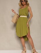 defox Rochie Verde închis din bumbac cu decolteu rotund cu croială evazată Tesavette