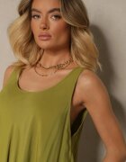 defox Rochie Verde închis din bumbac cu decolteu rotund cu croială evazată Tesavette