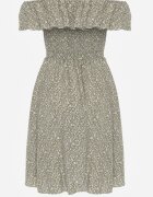 defox Rochie Verde închis Florală cu umeri goi din Bumbac cu elastic în talie Nevima