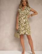 defox Rochie Verde închis Oversize din Bumbac cu Model Ornamental Folazea