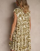 defox Rochie Verde închis Oversize din Bumbac cu Model Ornamental Folazea