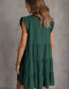 defox Rochie Verde închisă cu mânecă scurtă și volănașe decorative evazată Vetesa