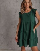 defox Rochie Verde închisă cu mânecă scurtă și volănașe decorative evazată Vetesa