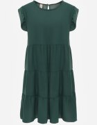 defox Rochie Verde închisă cu mânecă scurtă și volănașe decorative evazată Vetesa