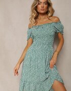 defox Rochie Verde Midi cu croială spaniolă din bumbac Nairo