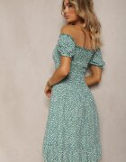 defox Rochie Verde Midi cu croială spaniolă din bumbac Nairo