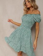 defox Rochie Verde Midi cu croială spaniolă din bumbac Nairo