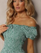 defox Rochie Verde Midi cu croială spaniolă din bumbac Nairo