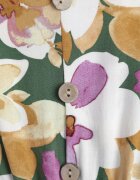 defox Rochie Verde-Roz Cambrată din Bumbac Florală cu volane la umeri cu elastic în talie Nelova