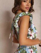 defox Salopetă Lungă Albastru deschis Din bumbac Floral Vegita