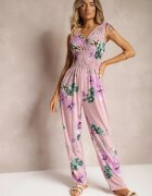 defox Salopetă roz deschis cu elastic la umeri cu imprimeu floral Almora
