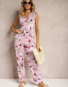 defox Salopetă Roz Floral Decorat cu șnururi la umeri Kalivia