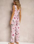 defox Salopetă Roz Floral Decorat cu șnururi la umeri Kalivia