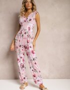 defox Salopetă Roz Floral Decorat cu șnururi la umeri Kalivia