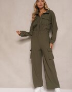 defox Salopetă Verde în Stil Utility Cămbrată Liarael