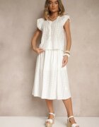 defox Set Alb De Bumbac Decorat Cu Broderie Cămașă Cu Mânecă Scurtă Și Fustă Efrurina
