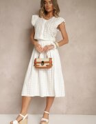 defox Set Alb De Bumbac Decorat Cu Broderie Cămașă Cu Mânecă Scurtă Și Fustă Efrurina