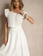 defox Set Alb De Bumbac Decorat Cu Broderie Cămașă Cu Mânecă Scurtă Și Fustă Efrurina