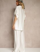 defox Set Alb din vâscoză Pantaloni largi și Cămașă cu mâneci cu bride Tulmoi