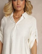 defox Set Alb din vâscoză Pantaloni largi și Cămașă cu mâneci cu bride Tulmoi