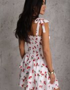 defox Set Alb Top cu Fundițe și Fustă cu Imprimeu cu Cireșe Talitora