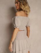 defox Set Bej cu Imprimeu Decorativ Fustă-Pantaloni Scurți și Bluză Spaniolă Sarilessa