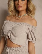 defox Set Bej cu Imprimeu Decorativ Fustă-Pantaloni Scurți și Bluză Spaniolă Sarilessa