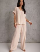 defox Set bej deschis Bluză și Pantaloni largi din Viscoză și Buzunare Efraria
