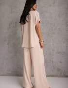 defox Set bej deschis Bluză și Pantaloni largi din Viscoză și Buzunare Efraria