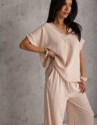 defox Set bej deschis Bluză și Pantaloni largi din Viscoză și Buzunare Efraria