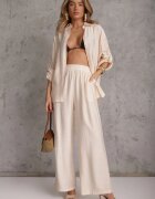 defox Set bej deschis din viscoză cu croială lejeră cu cămașă și pantaloni Sesorilia
