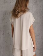 defox Set Bej din Viscoză Tricou cu nasturi decorativi și Pantaloni scurți Niterela