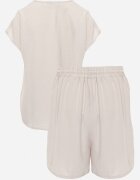 defox Set Bej din Viscoză Tricou cu nasturi decorativi și Pantaloni scurți Niterela
