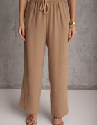 defox Set bogat în vâscoză Bluză fără mâneci cu broderie și pantaloni Allore Bej închis