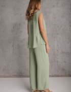 defox Set bogat în vâscoză Bluză fără mâneci cu broderie și pantaloni Allore Verde