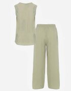 defox Set bogat în vâscoză Bluză fără mâneci cu broderie și pantaloni Allore Verde