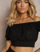 defox Set de bumbac Negru Ajurat Top scurt Fustă cu elastic în talie Igue