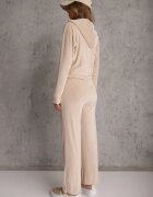defox Set de trening bej din tricot de velur pantaloni largi și bluză scurtă Avilti