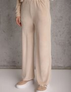 defox Set de trening bej din tricot de velur pantaloni largi și bluză scurtă Avilti