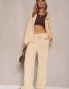 defox Set de trening bej lejer pantaloni largi și bluză cu glugă Gossame