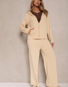defox Set de trening bej lejer pantaloni largi și bluză cu glugă Gossame