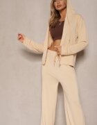defox Set de trening bej lejer pantaloni largi și bluză cu glugă Gossame