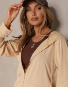 defox Set de trening bej lejer pantaloni largi și bluză cu glugă Gossame