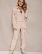 defox Set de Trening Deschis Bej Utility Bluză cu Fermoar și Pantaloni cu Buzunare Telinoria