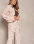 defox Set de Trening Deschis Bej Utility Bluză cu Fermoar și Pantaloni cu Buzunare Telinoria
