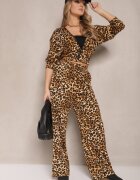 defox Set de trening Maro deschis cu imprimeu leopard Bluză și Pantaloni cu croială largă Edilanea
